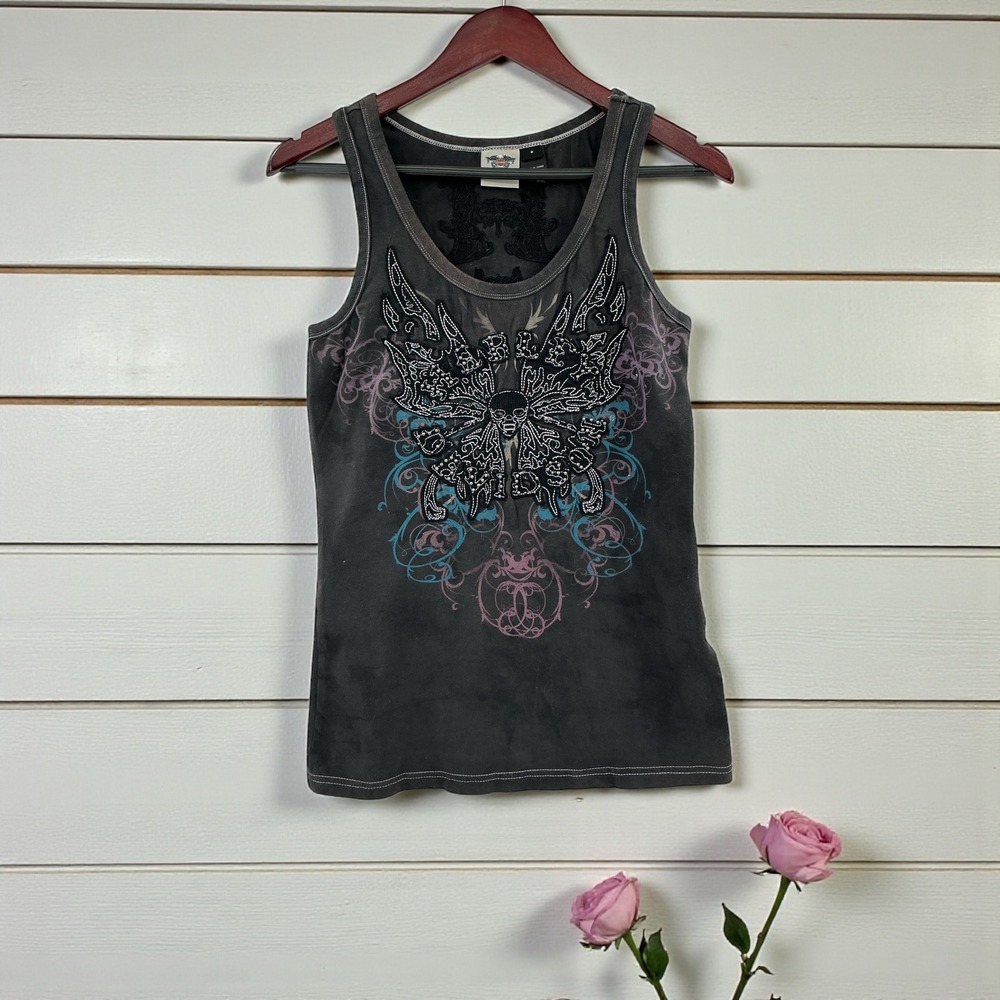 Harley-Davidson Women's Embellished Tank‎ Top | Skull Wings | Size M